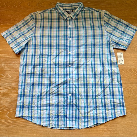 Club Room Other - Club Room Mens Pale Ink Blue Checkered Short Sleeve Button Down Shirt Size XXL